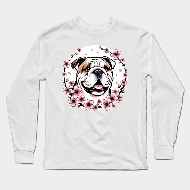 Bulldog Enjoys Spring Amidst Cherry Blossoms Radiance Long Sleeve T-Shirt by ArtRUs